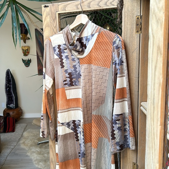 Vintage Beverly Vogue California Geometric Pattern Long Sleeve Maxi Dress - Picture 2 of 12